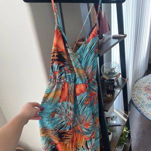 Tropical Midi Dress with double slits and open back